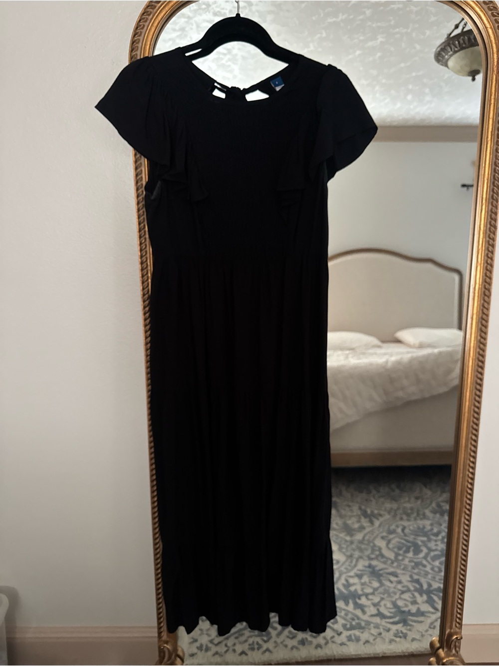 Old Navy Black Midi Dress with Flutter Sleeves